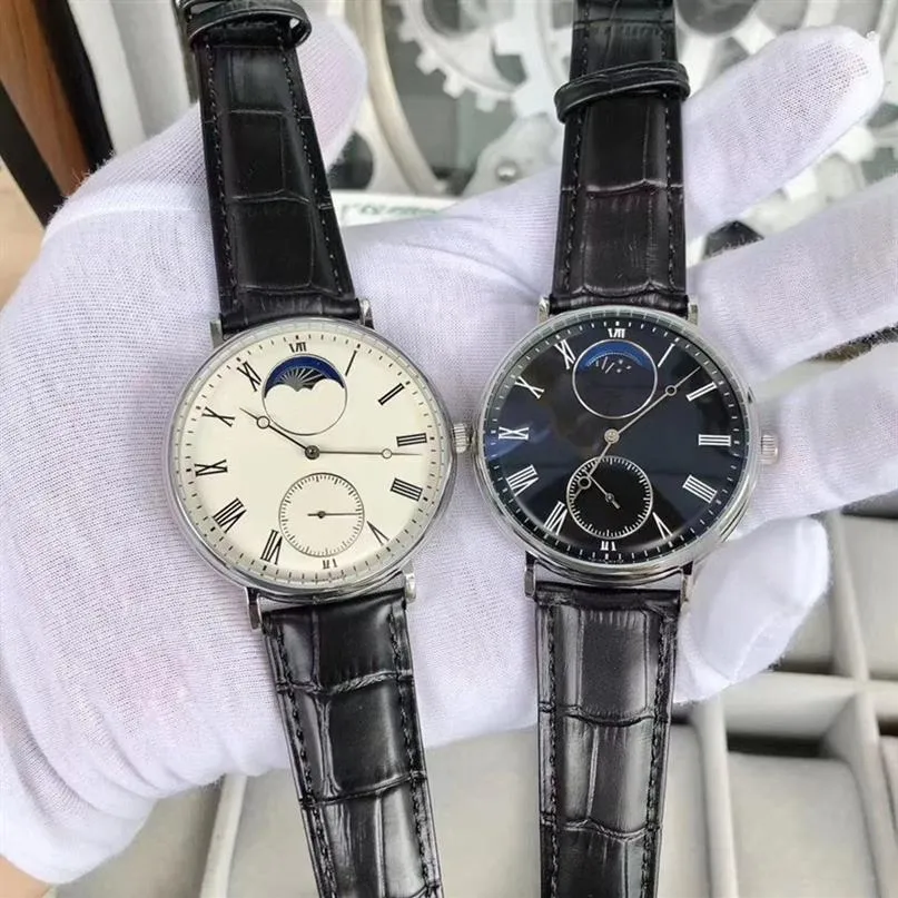 Novo estilo de moda relógio de homem relógio de mão vento mecânico relógios de couro preto relógio de pulso de vidro transparente traseiro 022-2249V