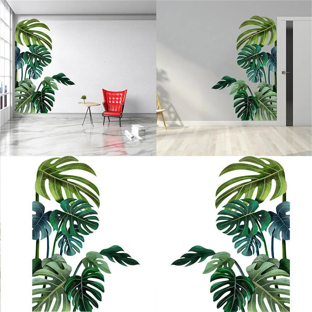 Väggklistermärken tropisk växt lämnar klistermärke hem dekor barns rum nordiska regnskoggröna växter fönster dekal väggmålning diy 230603