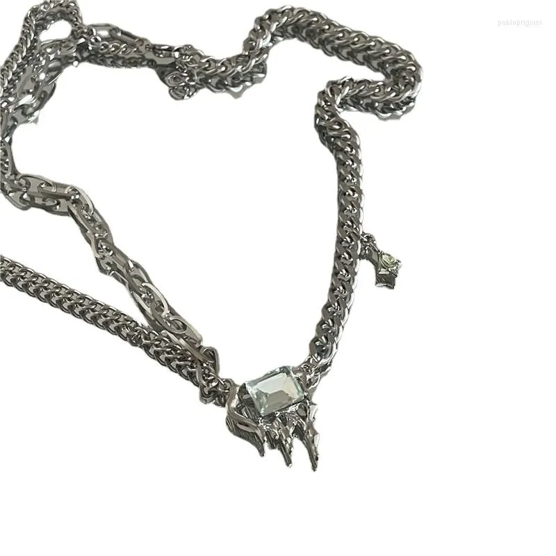 Pendant Necklaces U-Magical Stainless Steel Melting Wax Rhinestone Necklace For Women Asymmetry Chunky Chain Jewelry_voghion.com