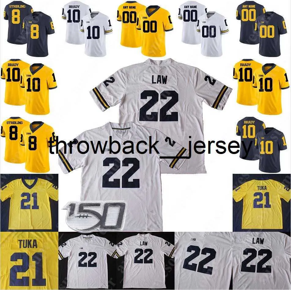 Thr Michigan Wolverines voetbalshirt Charles Woodson Desmond Howard Tom Brady Ty Law Jake Long Anthony Carter Dan Dierdorf Tyrone Wheatley