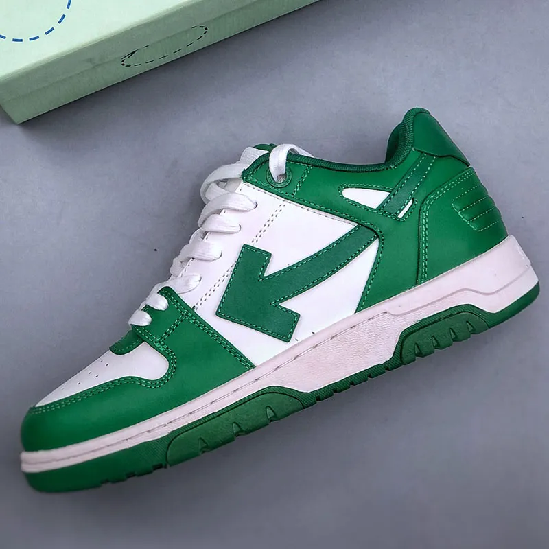 Mens Womens Green Sports Shoes 디자이너 남성 스니커즈 여성 OW 브랜드 이름 스니커즈가 아닌 밑창 고전 80 년대의 대형 크기 47-35 가죽 지퍼 넥타이 태그