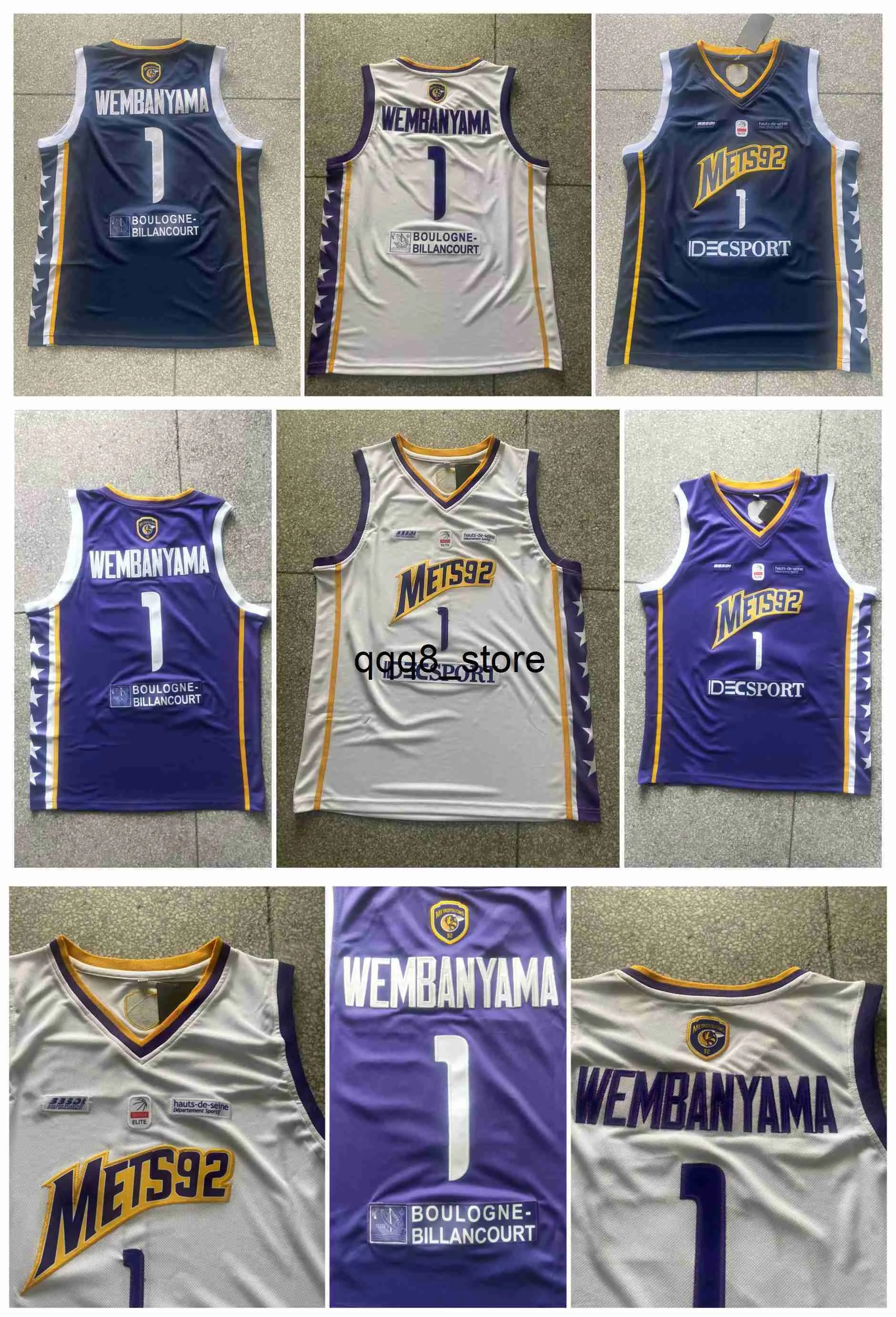 qqq8 Victor Wembanyama Mets 92 Blue Jersey Basketball Jerseys White Blue Purple Size S-XXL