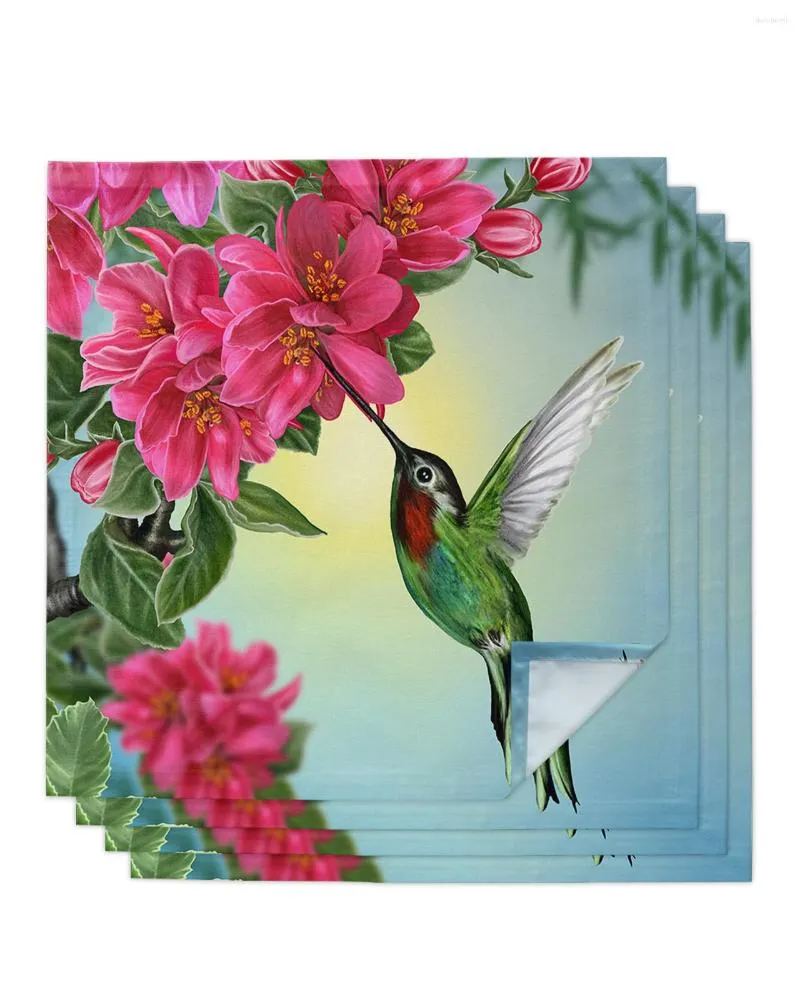 Servet 4 stks Lente Bloem Hummingbird Vierkant 50 cm Party Bruiloft Decoratie Doek Keuken Diner Serving Servetten