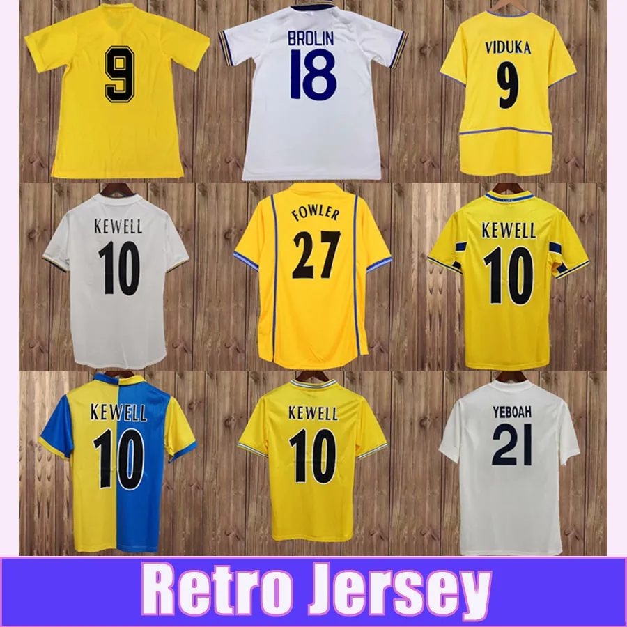 00 02 KEWELL Retro Manga Curta Mens Futebol Jerseys HASSELBAINK Mcallister Home e Away Branco Amarelo Azul Camisa de Futebol Uniformes Adultos