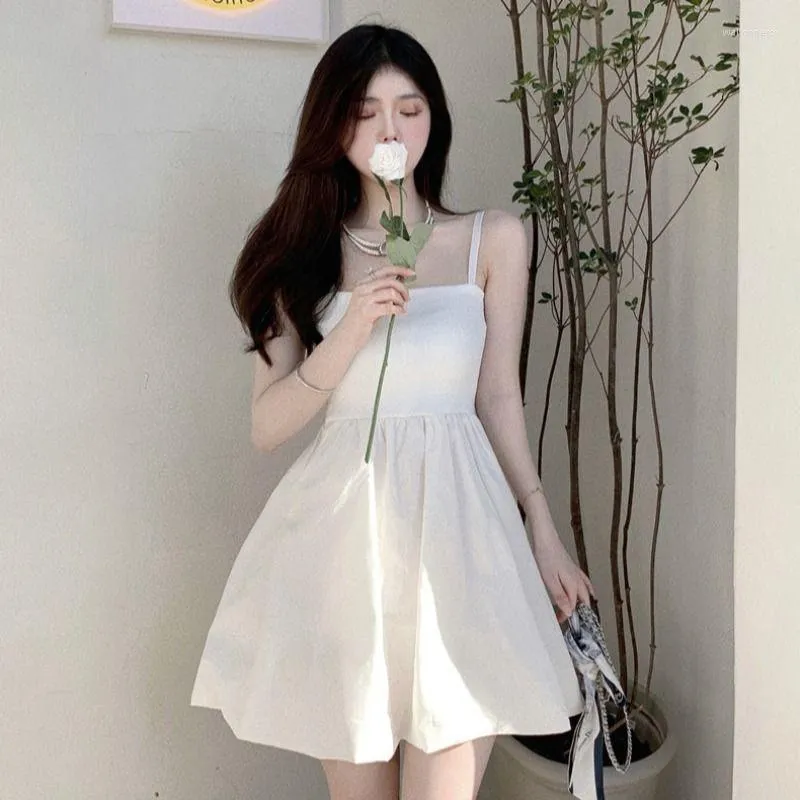 캐주얼 드레스 2023 CAMISOLE HOLTER MINI DRESS 여름 여자 한국 패션 의상 귀여운 y2k white for Girl Fairycore 섹시 해변 의류