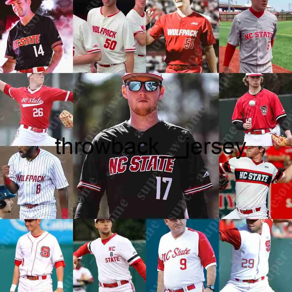 THR NC State Baseball Jersey White Jt Jarrett Lujames Groover III Josh Hood Devonte Brown Dominic Pilolli Noah Soles Payton Green Jacob Cozart David Harrison Tur