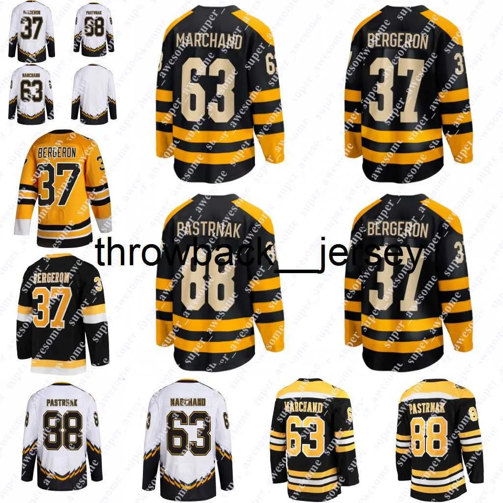 Thr 2023 Winter Classic 37 Patrice Bergeron Jersey 88 David Pastrnak 63 Brad Marchand 71 Taylor Hall 73 Charlie McAvoy Hockey Jerseys Black White Yellow Stitched