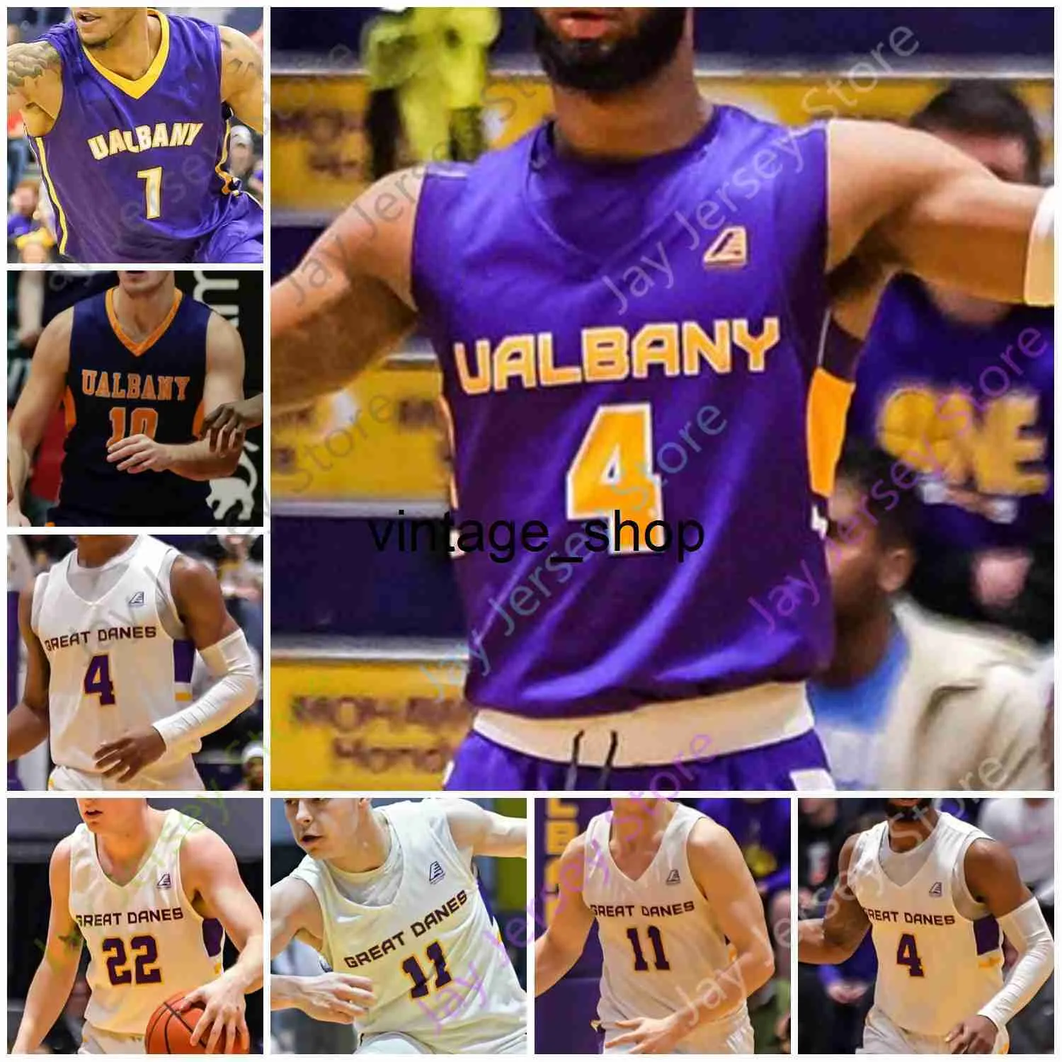 Vin Albany Great Danes Basketball Jersey NCAA College Ahmad Clark Cameron Healy Antonio Rizzuto Trey Hutcheson De Sousa Hansen Lulka Lauderdale