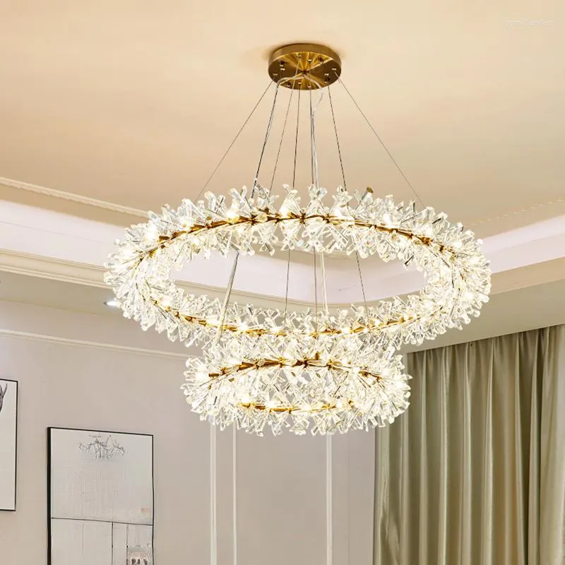 Lâmpadas pendentes lustre de cristal moderno anéis nórdicos lâmpada suspensa iluminação interna decoração de casa para sala de estar quarto restaurante