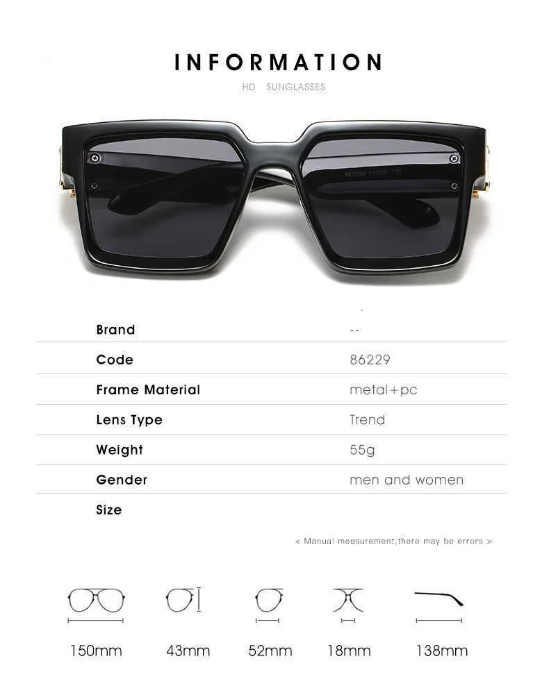 Retro Black Square Sunglasses Men Brand Designer Outdoor Fashion