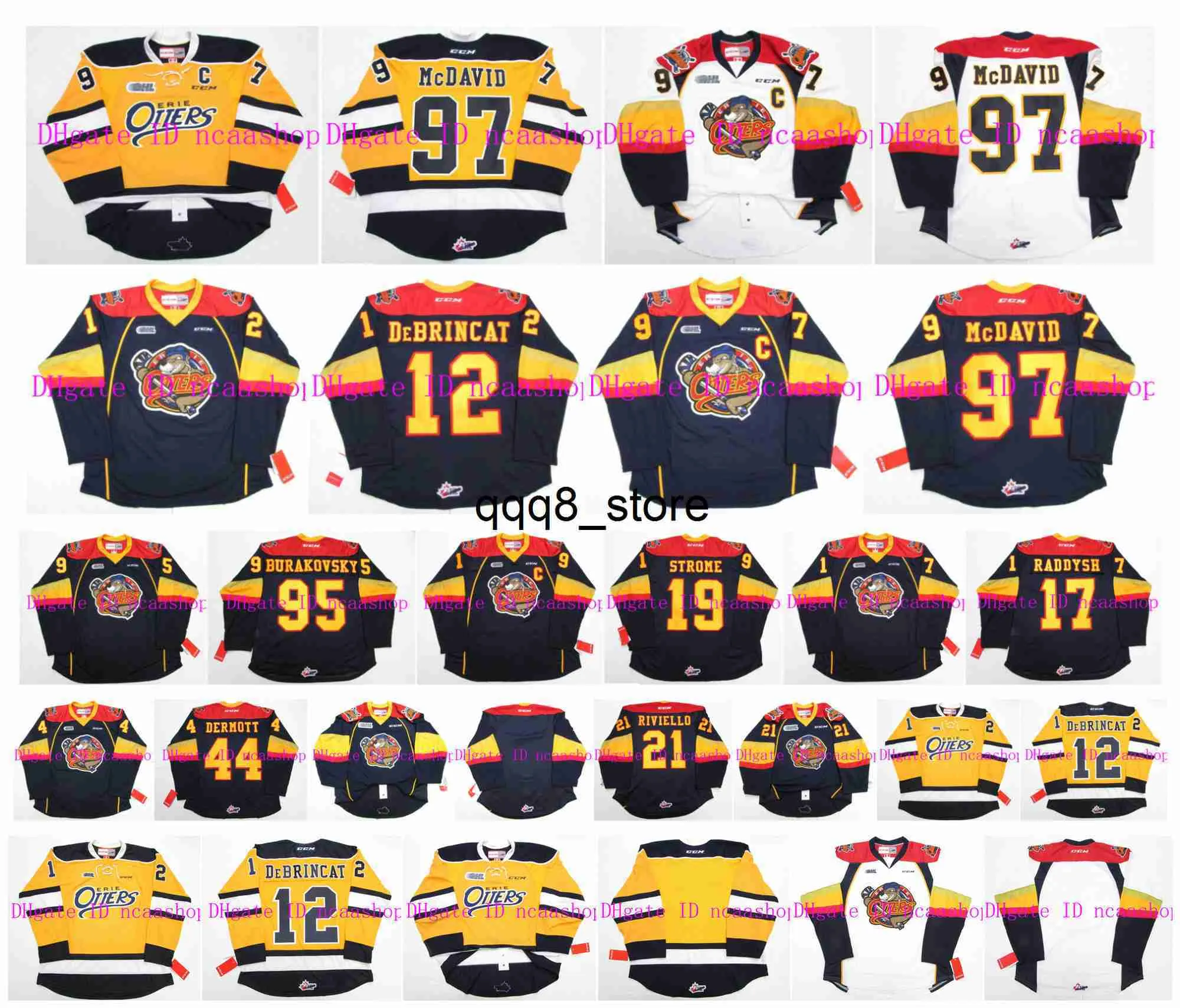 qq88 OHL ERIE OTTERS Trikot 12 ALEX DeBRINCAT 97 CONNOR McDAVID 17 Taylor Raddysh 19 DYLAN STROME 44 TRAVIS DERMOTT Kundenspezifische Hockey-Trikots