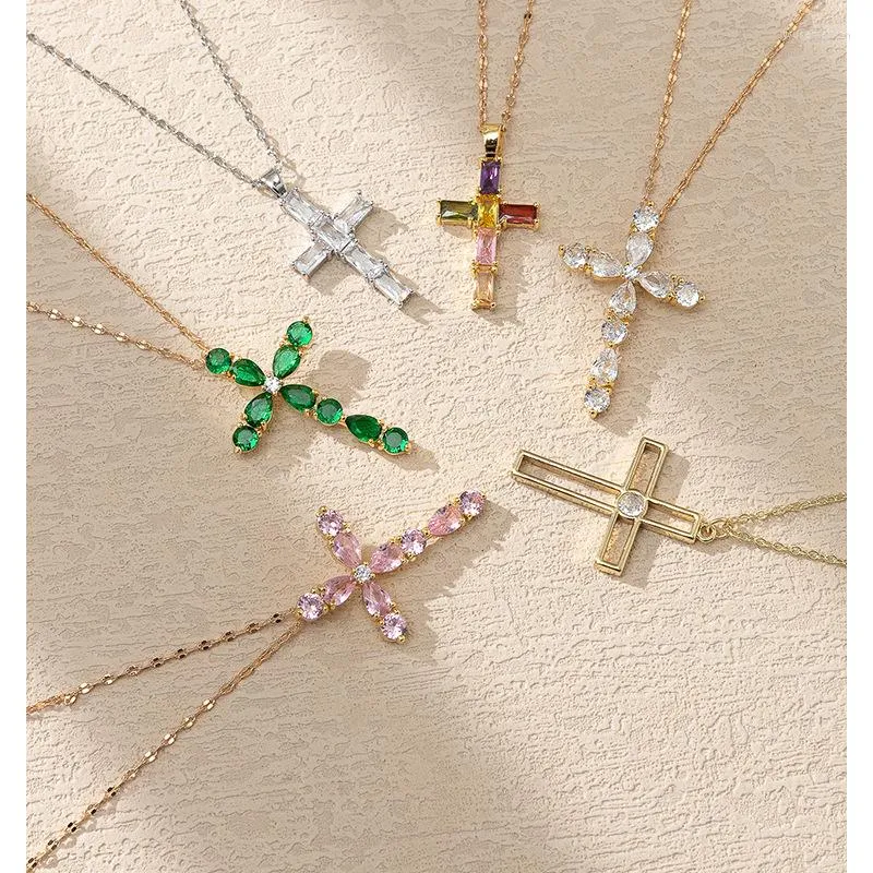 Pendant Necklaces 2023 Luxury Crystal Cross Necklace Golden Silver Color Female Gift For Men Women Drop Neck Jewelry