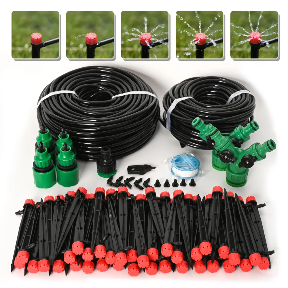 Sproeiers 5M60M Slang Druppelirrigatiesysteem Plant Watering Set 360 Graden Verstelbare Druppelaars Voor Tuin 230603