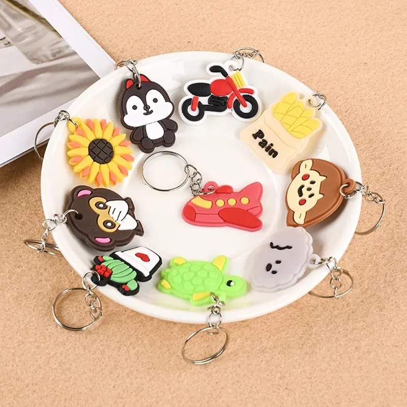 Plush Keychains Wholesale 100pcs Cartoon Keychain Key Chain Cute Small PVC Little Pendant KeyRing for Store Holiday Festival Event Gif 230603