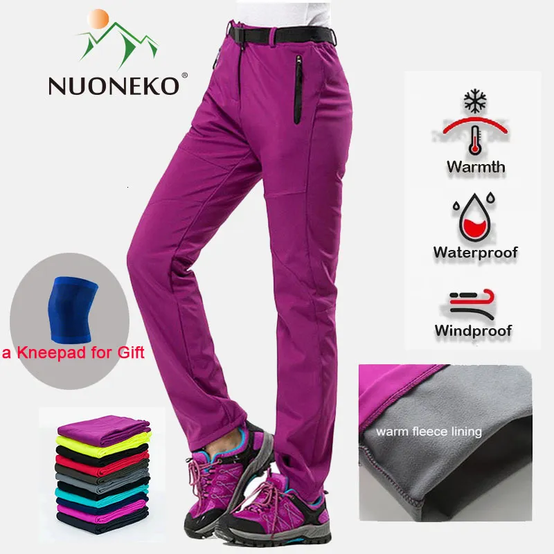 Kvinnor Pants Capris Nuoneko Winter Womens Outdoor Pants Thick Fleece Softshell Sportbyxor Vandring Trekking Ski Waterproof Women Pants PM21 230603