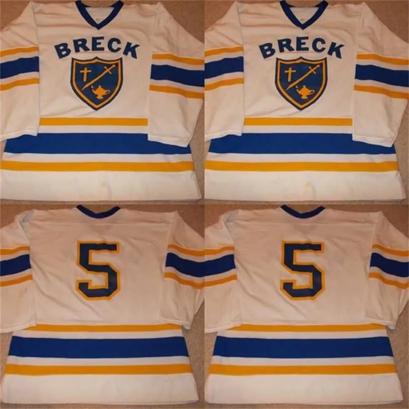 C2604 Mit VTG-1990s Breck Minnesota High School Game WornUsed Hockey Jersey 100% Broderie cousue s Hockey Jerseys