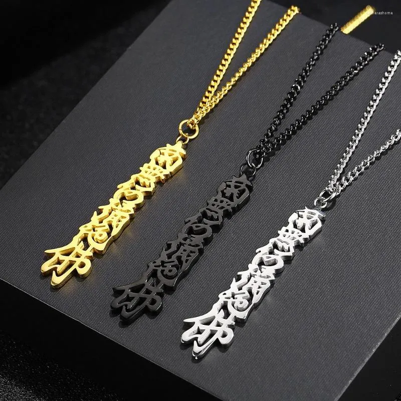 Chaînes En Acier Inoxydable Bouddhisme Tibétain Écriture Pendentif Collier Bijoux Asie Religieux Cadeau Pour Lui Avec Chaîne