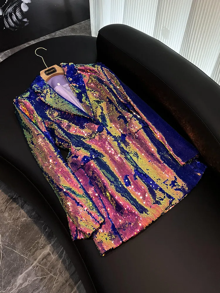 Autumn 2023 Shine Sequin Blazers Long Sleeve Notched Lapel Single Button Outwear Formal Coat For Women For Plus Size Women D3L01 From Risabeira 79.25 DHgate.Com