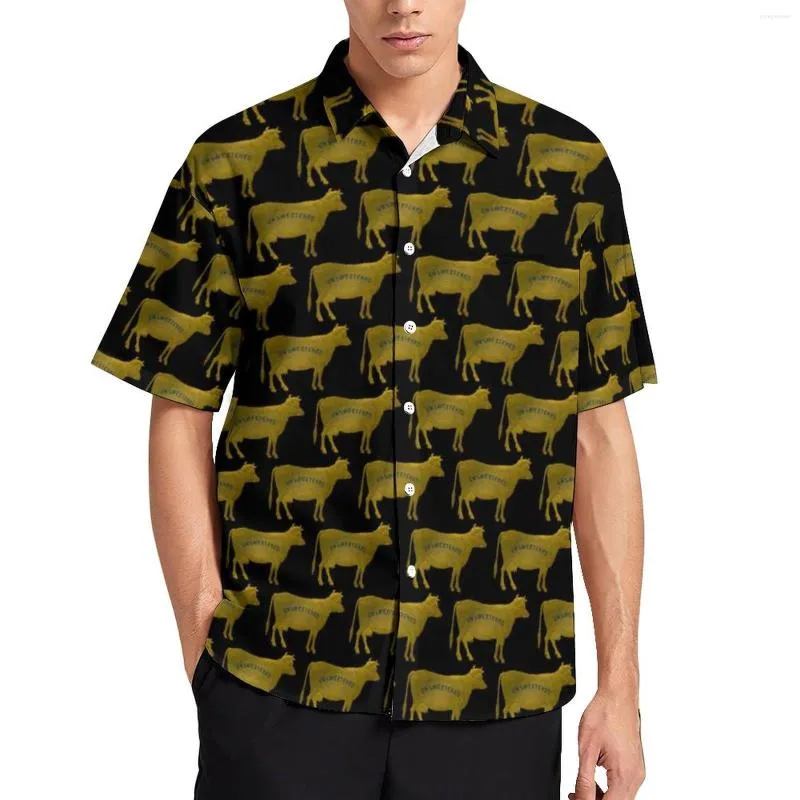 Camisas Casuais Masculinas Leite Vaca Camisa de Praia Homem Dourado Animal Print Havaiano Manga Curta Padrão Engraçado Blusas Grandes Presente