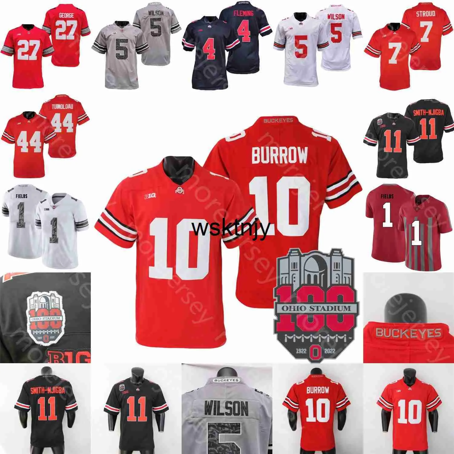 Wsk Ohio State Buckeyes Camisa de futebol NCAA College Nick Bosa Ezekiel Elliott Xavier Johnson Chambers Garrett Wilson Justin Fields Chase Young Eddie George