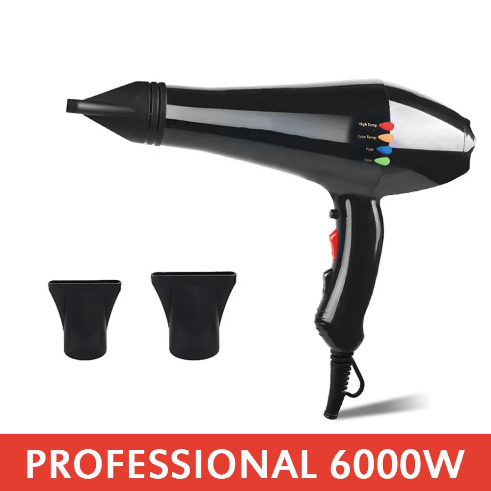 Haardrogers 6000W Professionele föhn Föhn voor salon Hoge snelheid Sterke wind 6 versnellingen Laag geluidsniveau Lichtgewicht blazer met 2 mondstukken 230603