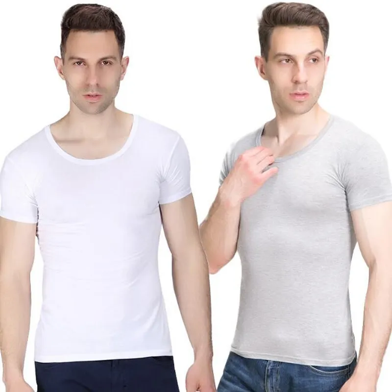 Men's O-Neck T-Shirt High quality Modal elastic Short Sleeve Solid Color Muscle Fit T Shirt Men Top Tees size