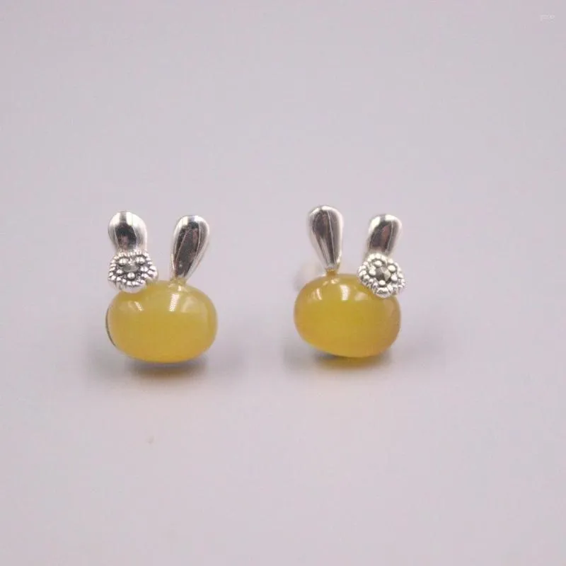 Boucles d'oreilles en argent véritable 925 pour femme femme fille or coréen jaune calcédoine style national cadeau