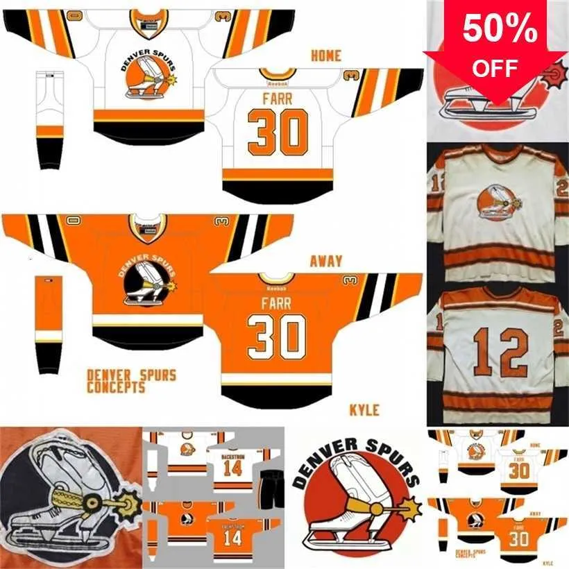 Mag Mit Denver Hockey Jersey 12 Bob McCord 14 BACKSTROM 30 FARR 100% Broderie Cousue s Personnalisé N'importe Quel Nom Numéro Maillots De Hockey Blanc Orange