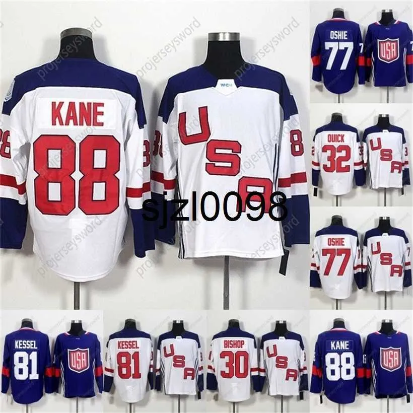 Sj98 Coupe du monde 2016 Maillots de hockey vierges des États-Unis 32 Jonathan Quick 67 Max Pacioretty 77 TJ Oshie 81 Phil Kessel 88 Maillot de hockey Patrick Kane