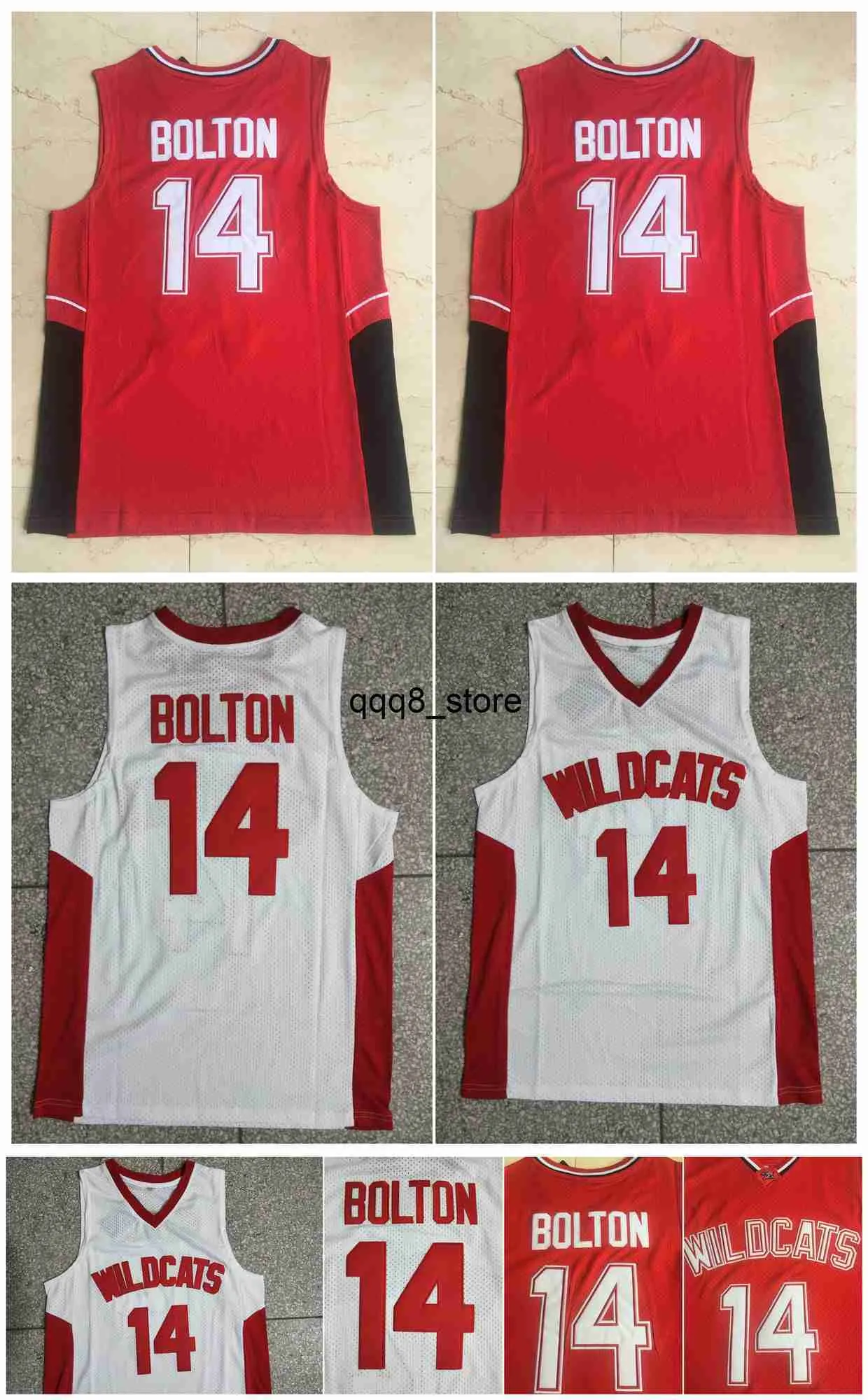 qqq8 Troy Bolton # 14 High School Wildcats NCAA College Basketball Maglie Crestwood High School Knights Bianco Rosso Taglia S-XXL