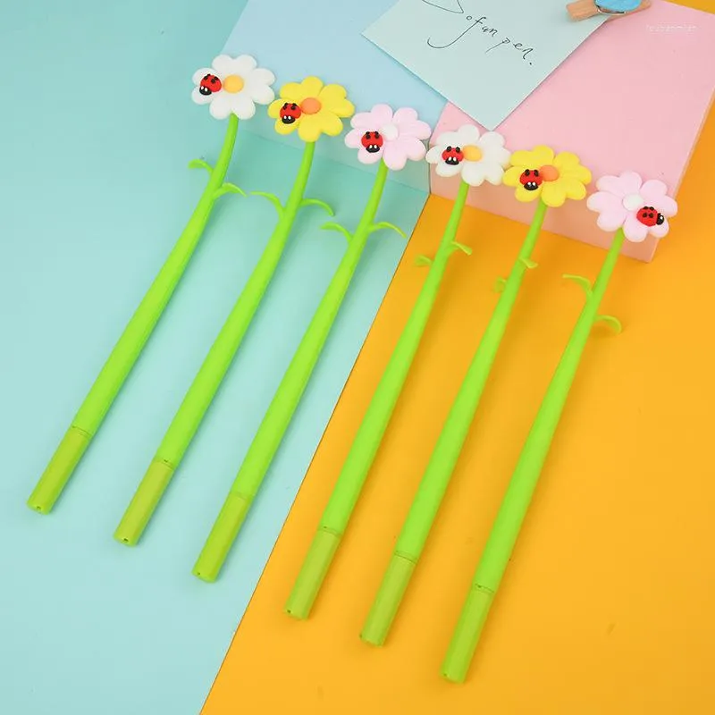 Lote de bolígrafos de tinta de Gel flexibles de silicona suave con flores de escarabajo Kawaii, material de escritura para escuela y oficina, regalo, papelería, premios para niños