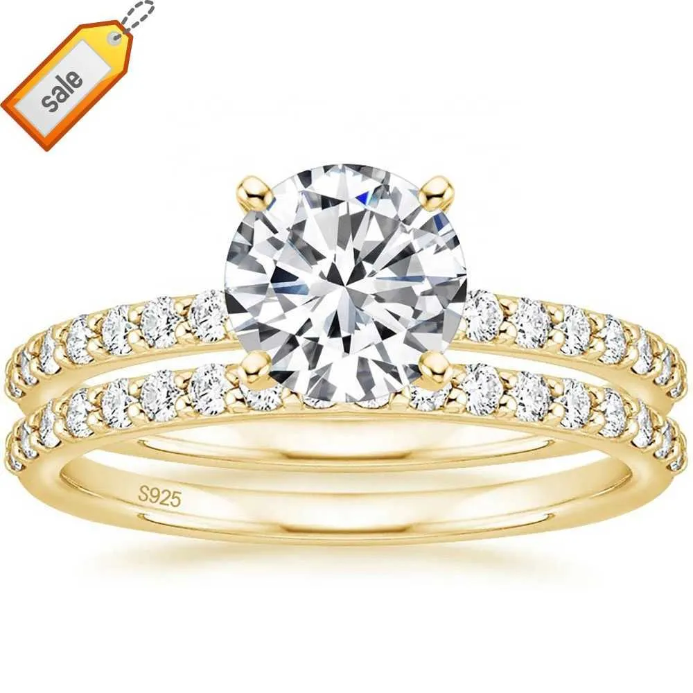 Somen 14k Gold Plated 1.25ct 925 Sterling Silver Bridal Ring 세트 여성 라운드 CZ 약속 반지 약혼 웨딩 밴드