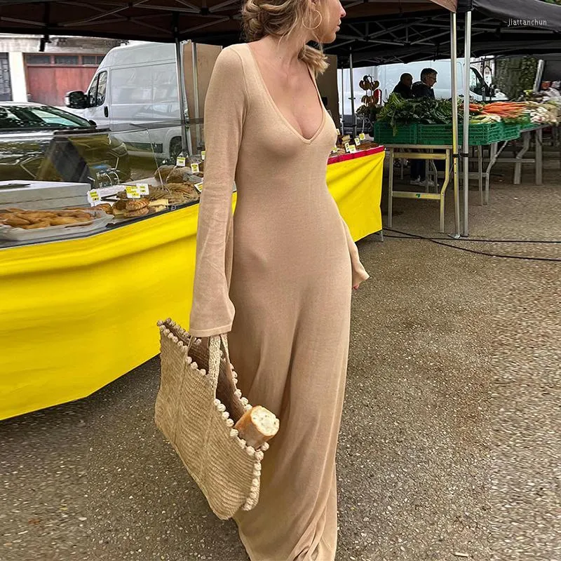 Casual Dresses Chic Women Sexy V Neck Bodycon Bohemian Beach Holiday Clothes Vintage Long Dress Elegant Lady Club Party Streetwear