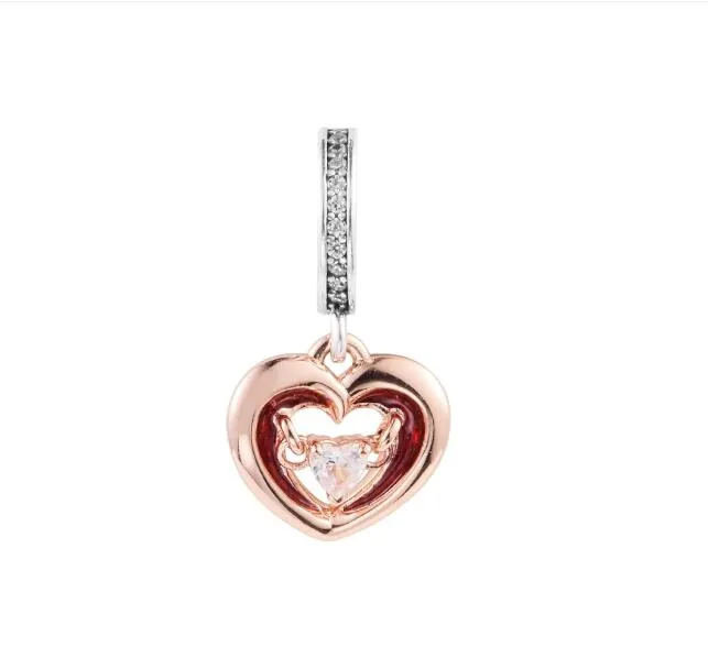 Passar Pandora Armband 925 Sterling Silver Two-Tone Radiant Heart Dangle Charm Pendel Pärlor för kvinnliga smycken DIY Gift 2023 Ny