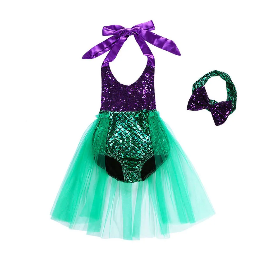 Girl's Dresses Little Girl Mermaid Dress Kids Summer Beach Outfit Children Halloween Yellow Costume Pool Party Swimsuit Swimming Clothing 230603