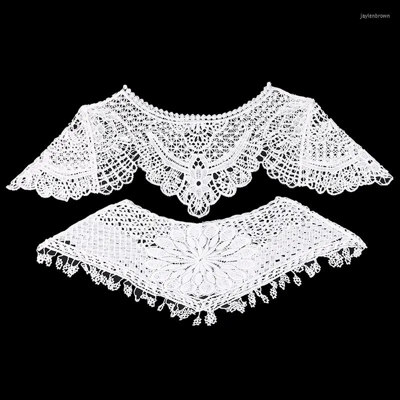 Halsdukar solblommor stil kvinnors söta vita ihåliga virkade spetsar tasslar stickade bred krage kappa sjal