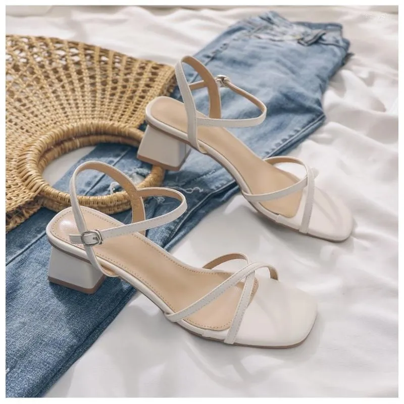 Heel Sandals Block Comfortable Summer Women s Girl Shoes Black Outer Wear Fashion Elegant Medium Heels Footwear Shoe Fahion