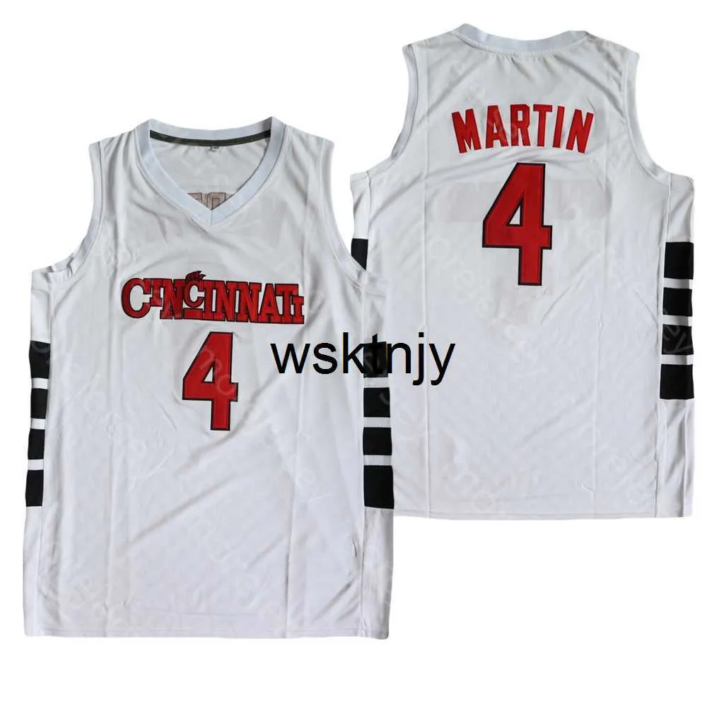 Wsk NCAA College Cincinnati Bearcats Basketbal Jersey Martin Maat S-3XL Allemaal Gestikt Borduurwerk Wit