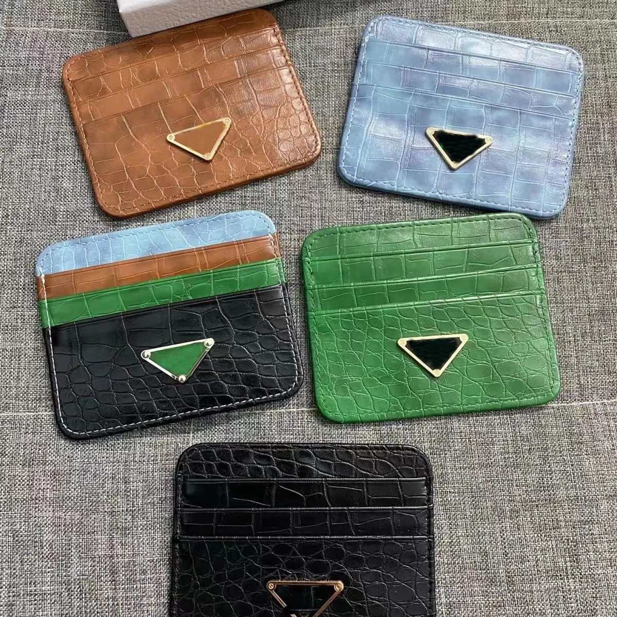 Partihandel Credit Triangle Woman Card Holders Mini Wallet Leather Men Designer Alligator Pure Color Card Holder Double Sided P50117 Gratis frakt