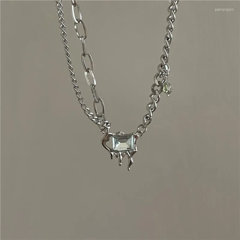 Pendant Necklaces U-Magical Stainless Steel Melting Wax Rhinestone Necklace For Women Asymmetry Chunky Chain Jewelry_voghion.com