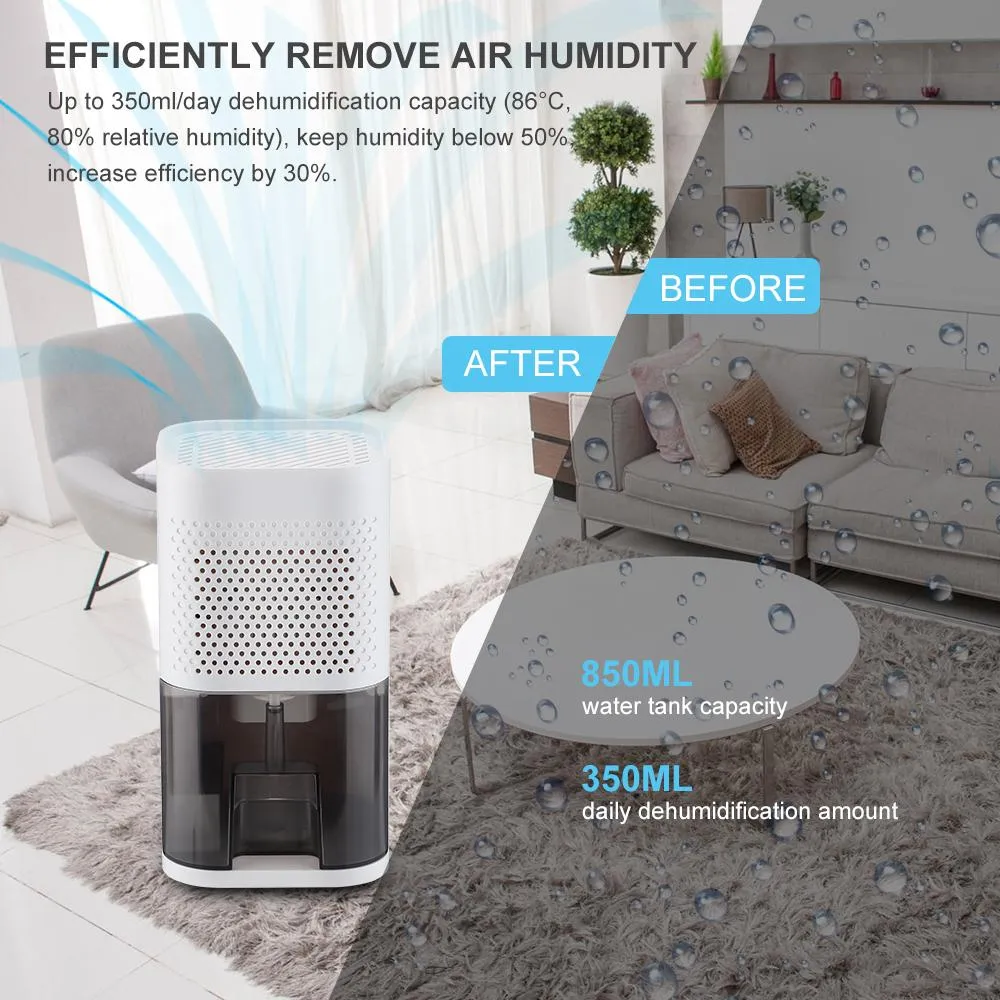 Appareils Déshumidificateur Absorbants d'humidité Séchon à air avec réservoir d'eau de 850 ml Déhumidificateur à air pour le sous-sol du sous-sol à la maison