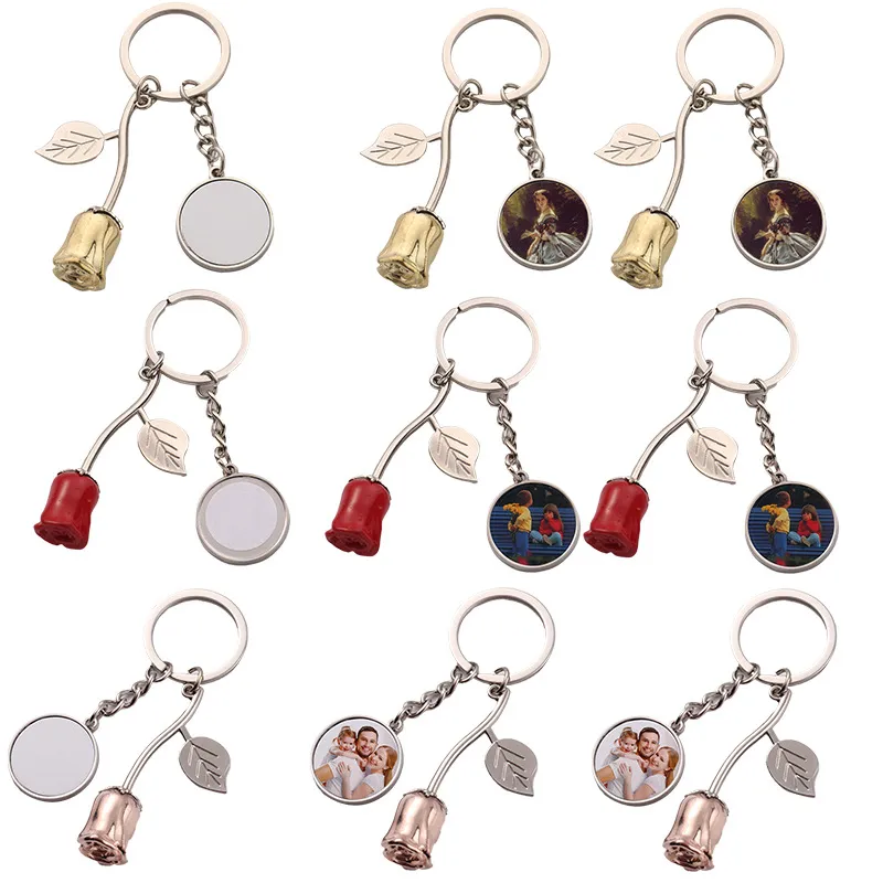 Rose Gold Sleutelhanger Valentijnsdag Cadeau Sleutelhanger Rose Blank Round Heat Sublimated Key Hanger