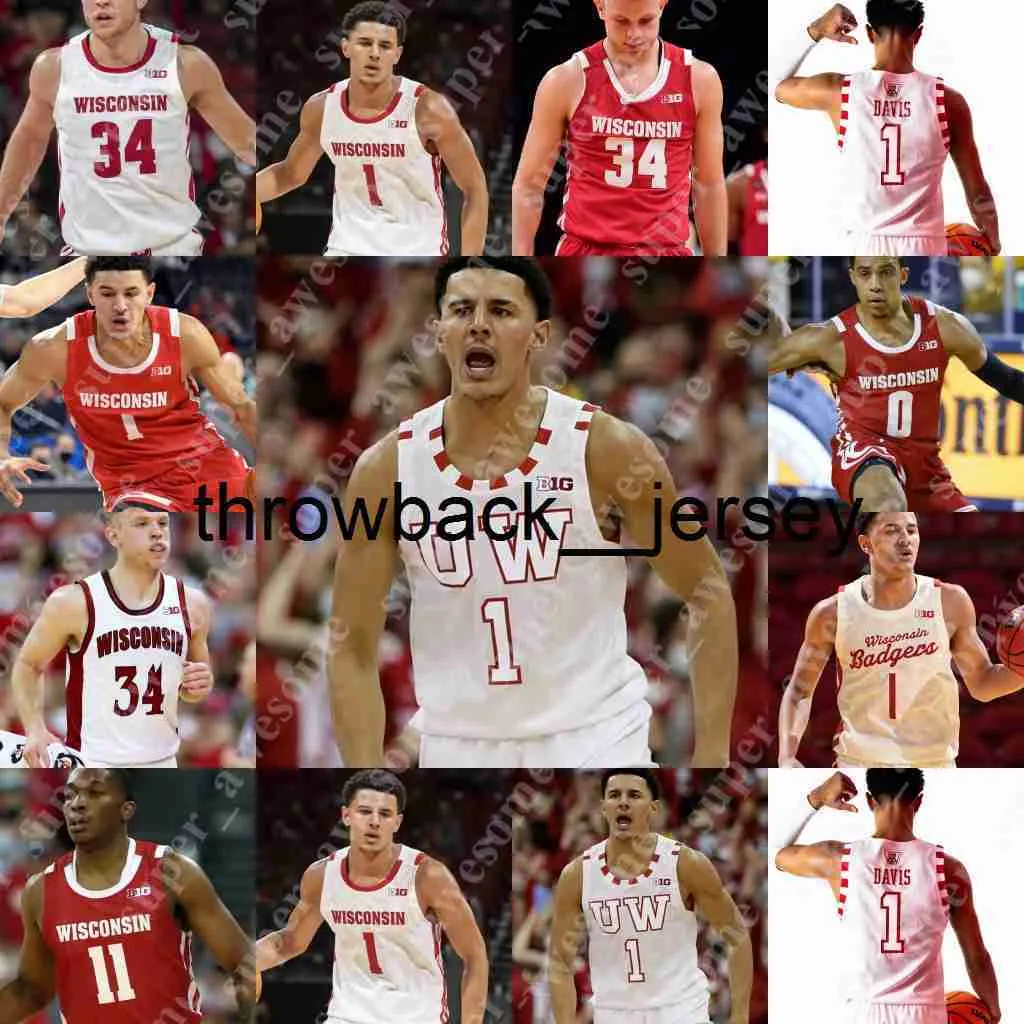 Thr NCAA Wisconsin Badgers Basketball Jersey Tyler Wahl Chucky Hepburn Steven Crowl 2 Davis Connor Essegian Max Klesmit Markus Ilver Ross Candelino Carter Gilmore