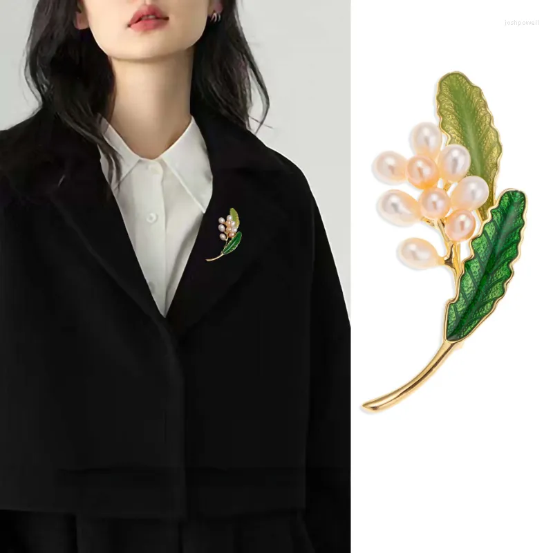 Brooches Fresh Water Pearl Jasmine Flower Brooch Inlay Enamel Pin Lapel Collar Corsage Plants Party Casual Jewelry Gift