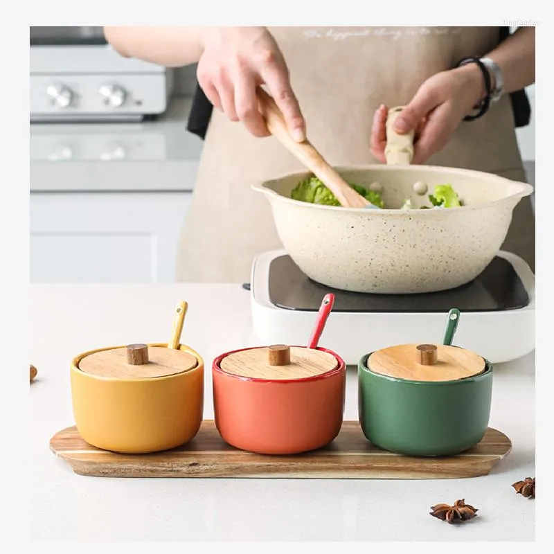 Bottiglie di stoccaggio Scatola di spezie giapponesi in ceramica Set di combinazioni domestiche da cucina Barattolo di condimento Zucchero Sale