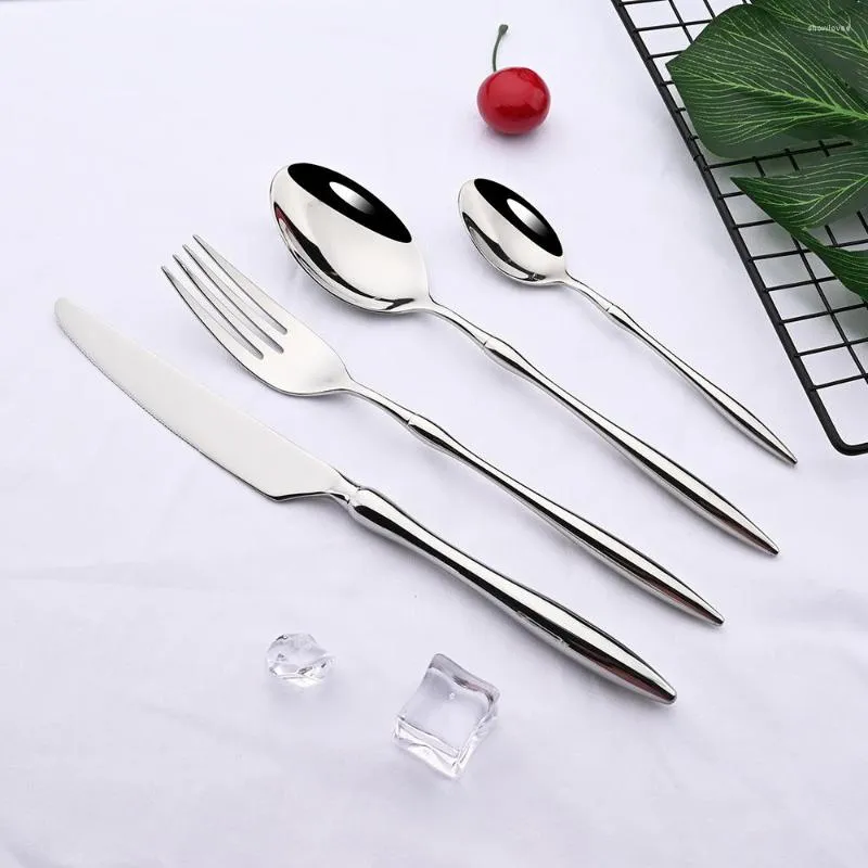 Dinnerware Sets Silver Cutlery Set 18/10 Stainless Steel High Quality Tableware Kitchen Dinner Utensils Reusable Home Flatware