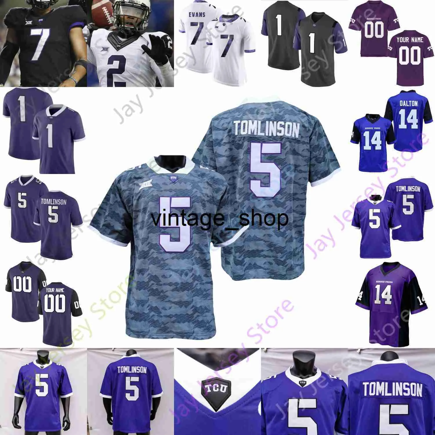 Maillot de football 24s T Horned Frogs NCAA College Andy Dalton LaDainian Tomlinson Max Duggan Miller Hodge Brown Hudson Bailey Jackson Winters Newton Morris Demerca