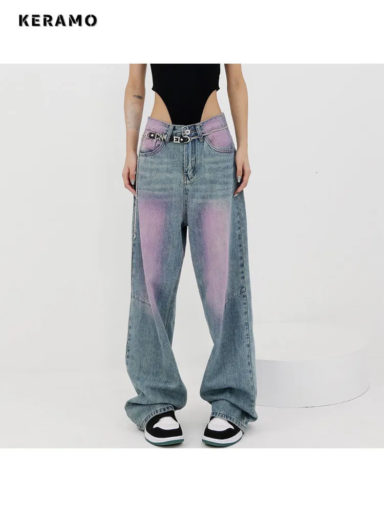 Jeans Femme Y2K Harajuku Taille Haute Vintage Jeans Lâche Pantalon Américain Rétro Streetwear Jambe Large Baggy Tie Dye Denim Pantalon 230603