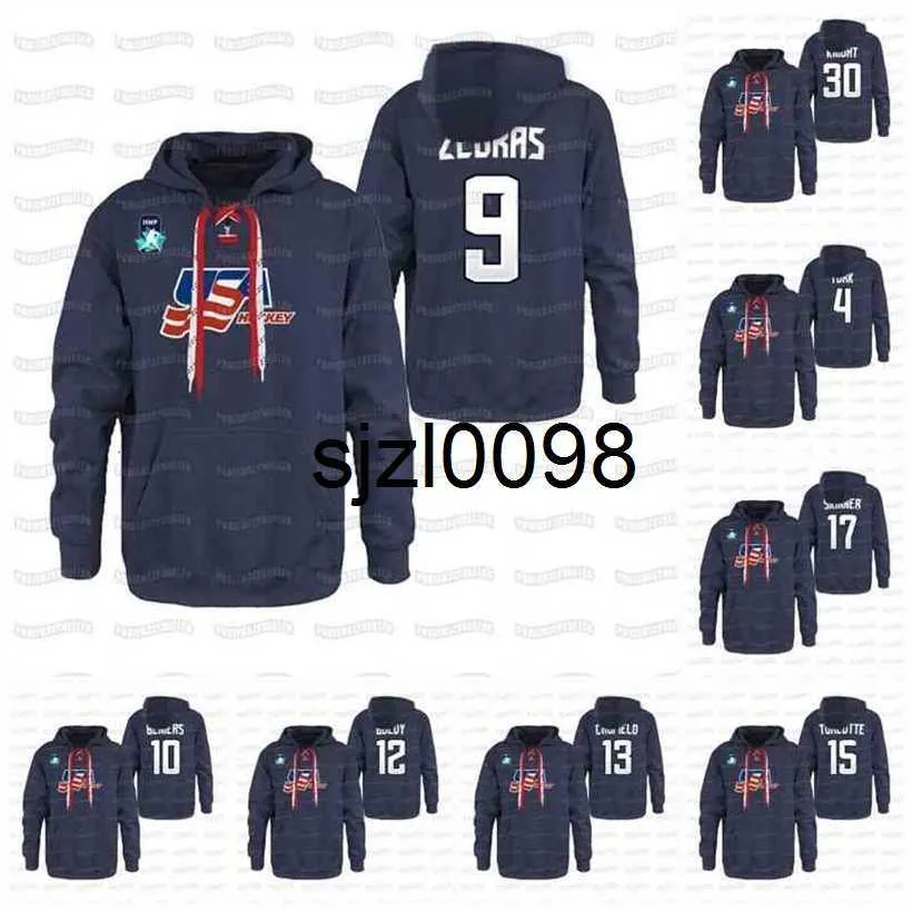 Sj98 USA 2021 IIHF WJC Gold Winner Hoodie Pullover Cam York Trevor Zegras Matthew Beniers Matthew Boldy Caufield Turcotte Hunter Knight Jersey