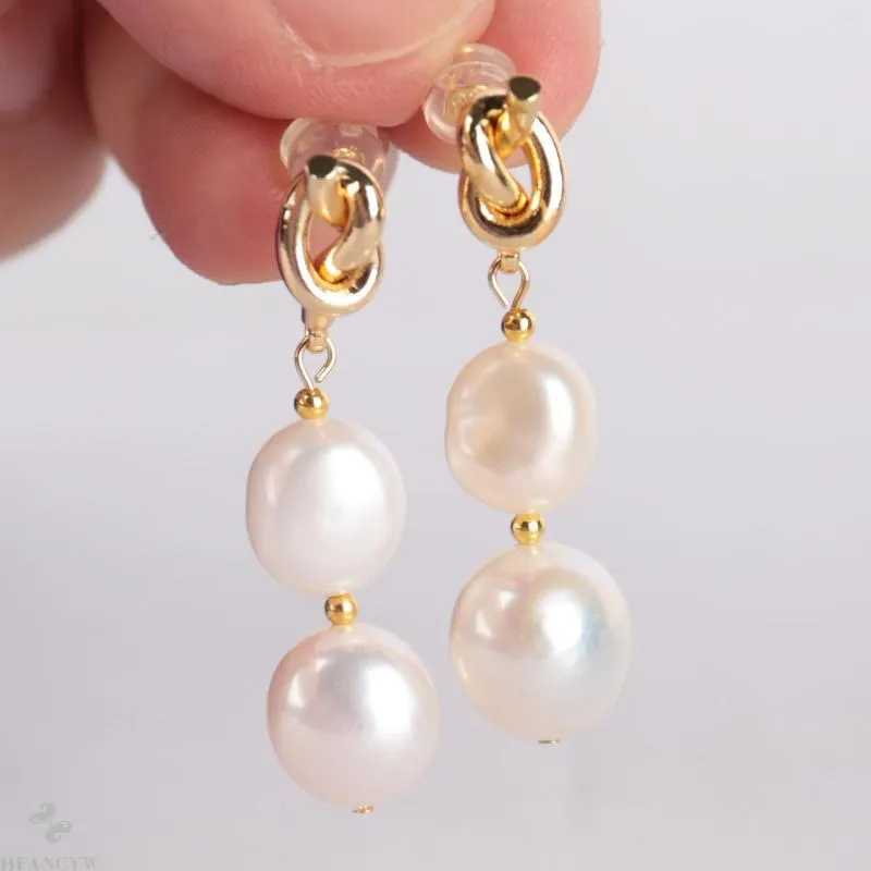 Brincos pendentes 10-11MM Natural Branco Barroco Pérola Brinco 18k Ear Drop Acessórios Presente de Moda